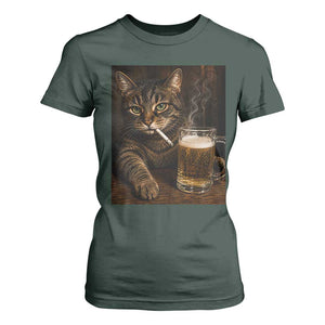 Funny Smoking Cat T Shirt For Women Cigarette Kitty Beer Lover TS12 Dark Forest Green Print Your Wear