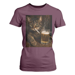Funny Smoking Cat T Shirt For Women Cigarette Kitty Beer Lover TS12 Maroon Print Your Wear