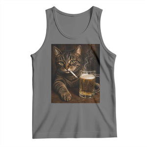 Funny Smoking Cat Tank Top Cigarette Kitty Beer Lover TS12 Black Heather Print Your Wear
