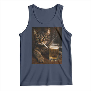 Funny Smoking Cat Tank Top Cigarette Kitty Beer Lover TS12 Navy Print Your Wear