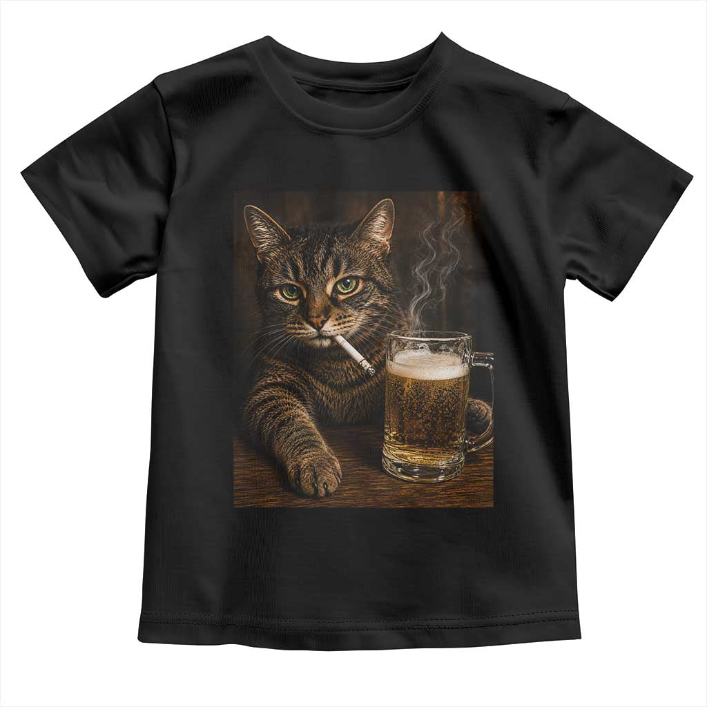 Funny Smoking Cat Toddler T Shirt Cigarette Kitty Beer Lover TS12 Black Print Your Wear