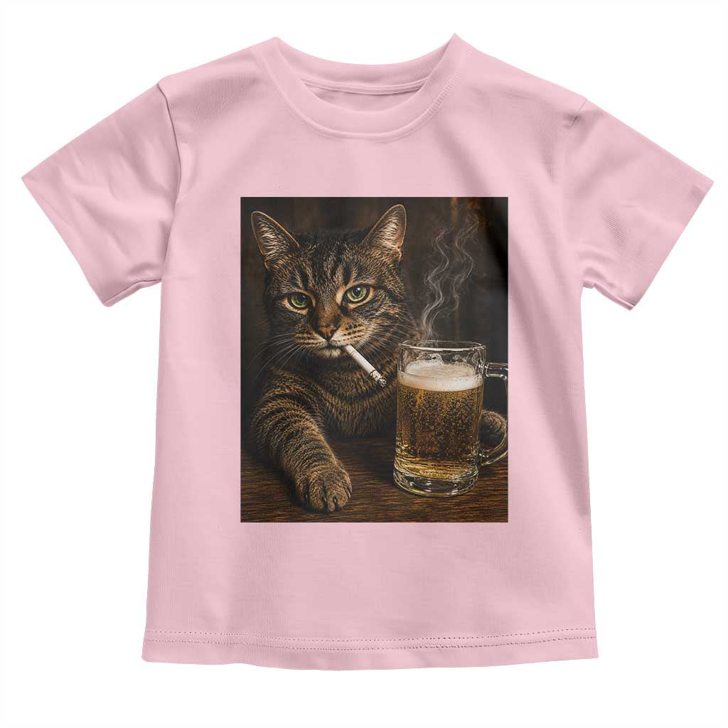 Funny Smoking Cat Toddler T Shirt Cigarette Kitty Beer Lover TS12 Light Pink Print Your Wear