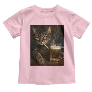Funny Smoking Cat Toddler T Shirt Cigarette Kitty Beer Lover TS12 Light Pink Print Your Wear