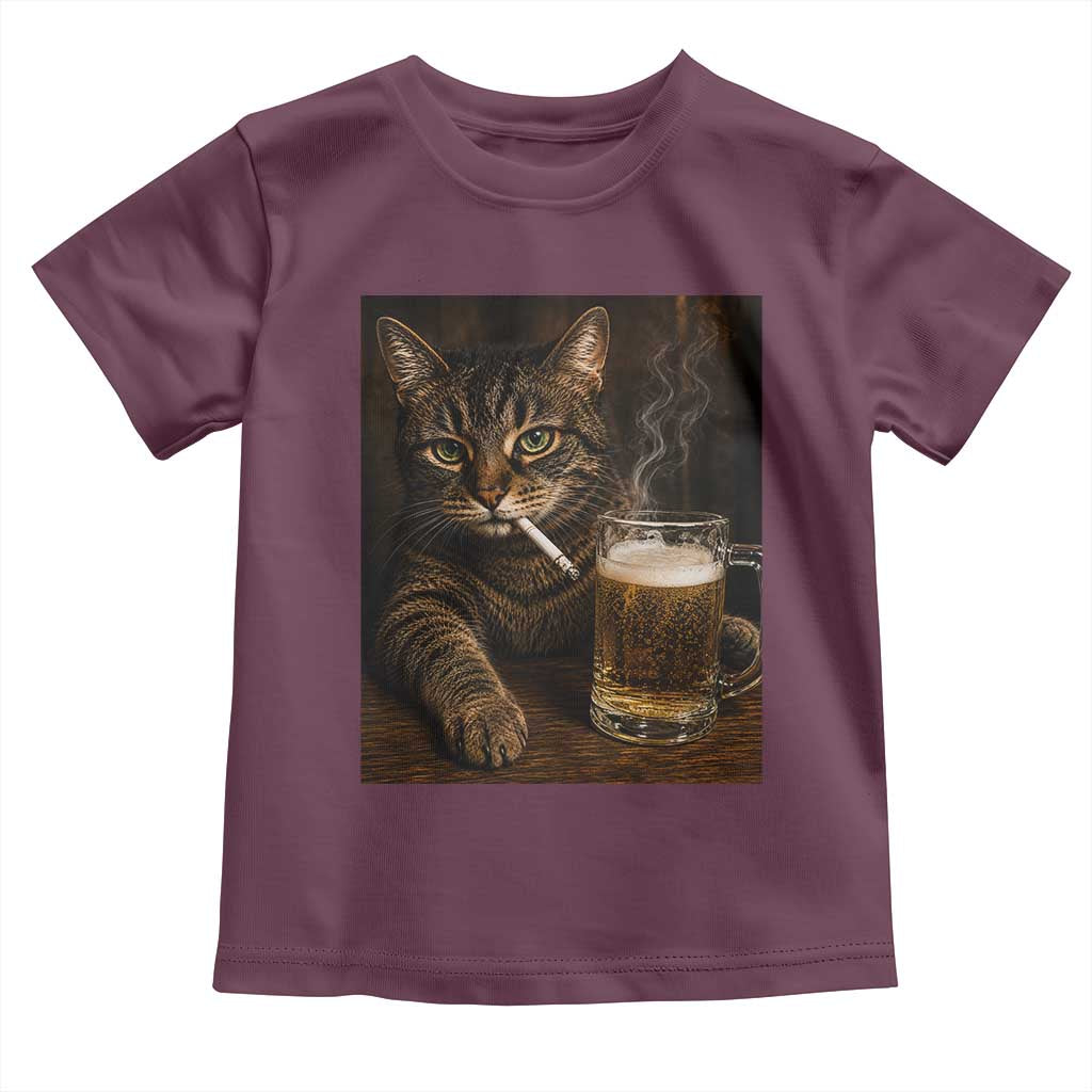 Funny Smoking Cat Toddler T Shirt Cigarette Kitty Beer Lover TS12 Maroon Print Your Wear