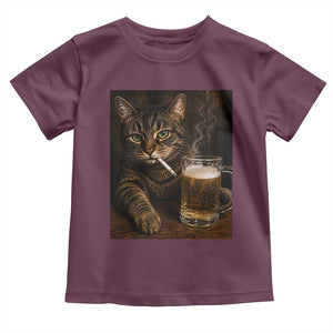 Funny Smoking Cat Toddler T Shirt Cigarette Kitty Beer Lover TS12 Maroon Print Your Wear
