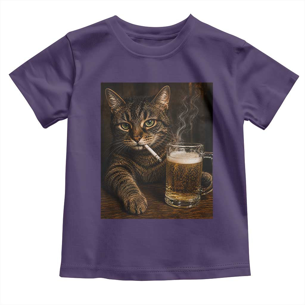Funny Smoking Cat Toddler T Shirt Cigarette Kitty Beer Lover TS12 Purple Print Your Wear