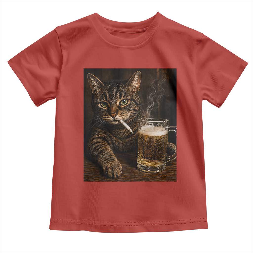 Funny Smoking Cat Toddler T Shirt Cigarette Kitty Beer Lover TS12 Red Print Your Wear