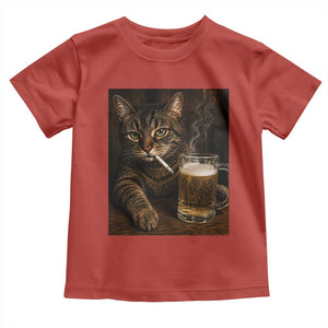 Funny Smoking Cat Toddler T Shirt Cigarette Kitty Beer Lover TS12 Red Print Your Wear