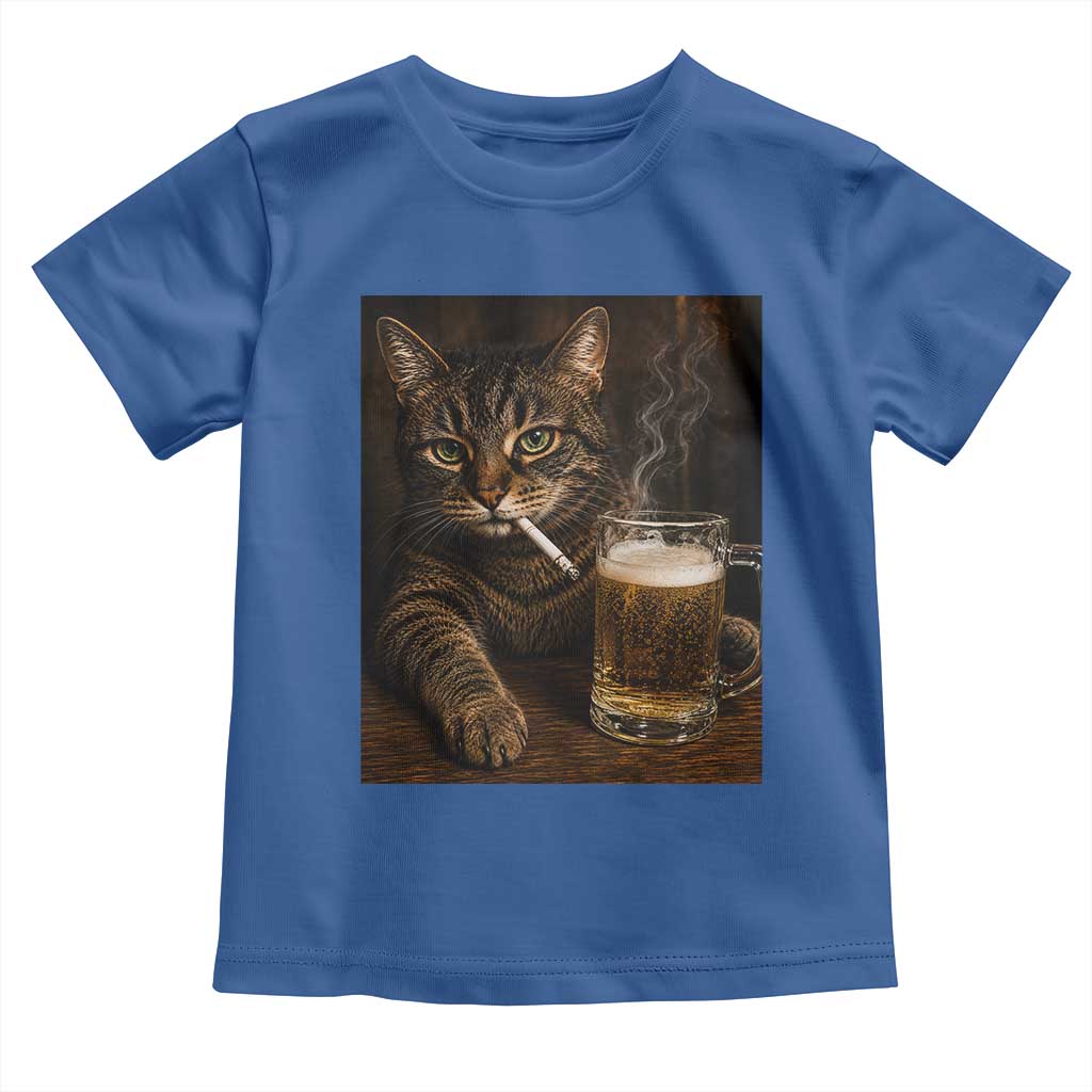 Funny Smoking Cat Toddler T Shirt Cigarette Kitty Beer Lover TS12 Royal Blue Print Your Wear