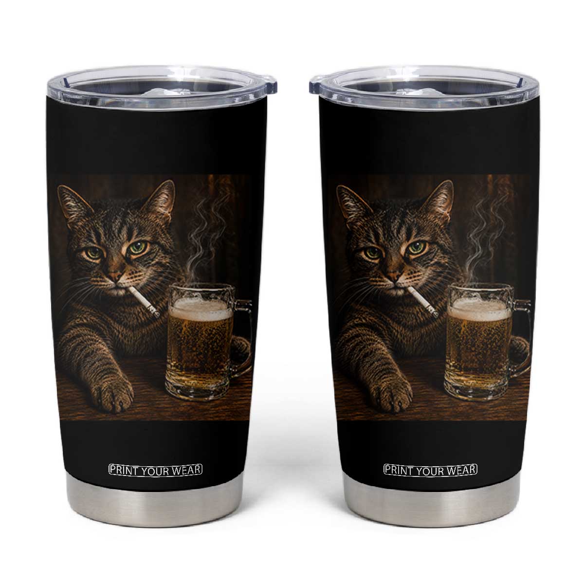 Funny Smoking Cat Tumbler Cup Cigarette Kitty Beer Lover TS12 Black Print Your Wear