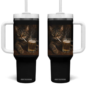 Funny Smoking Cat Tumbler With Handle Cigarette Kitty Beer Lover TS12 One Size: 40 oz Black Print Your Wear