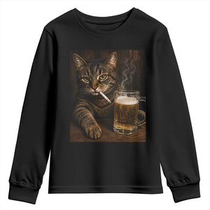 Funny Smoking Cat Youth Sweatshirt Cigarette Kitty Beer Lover TS12 Black Print Your Wear