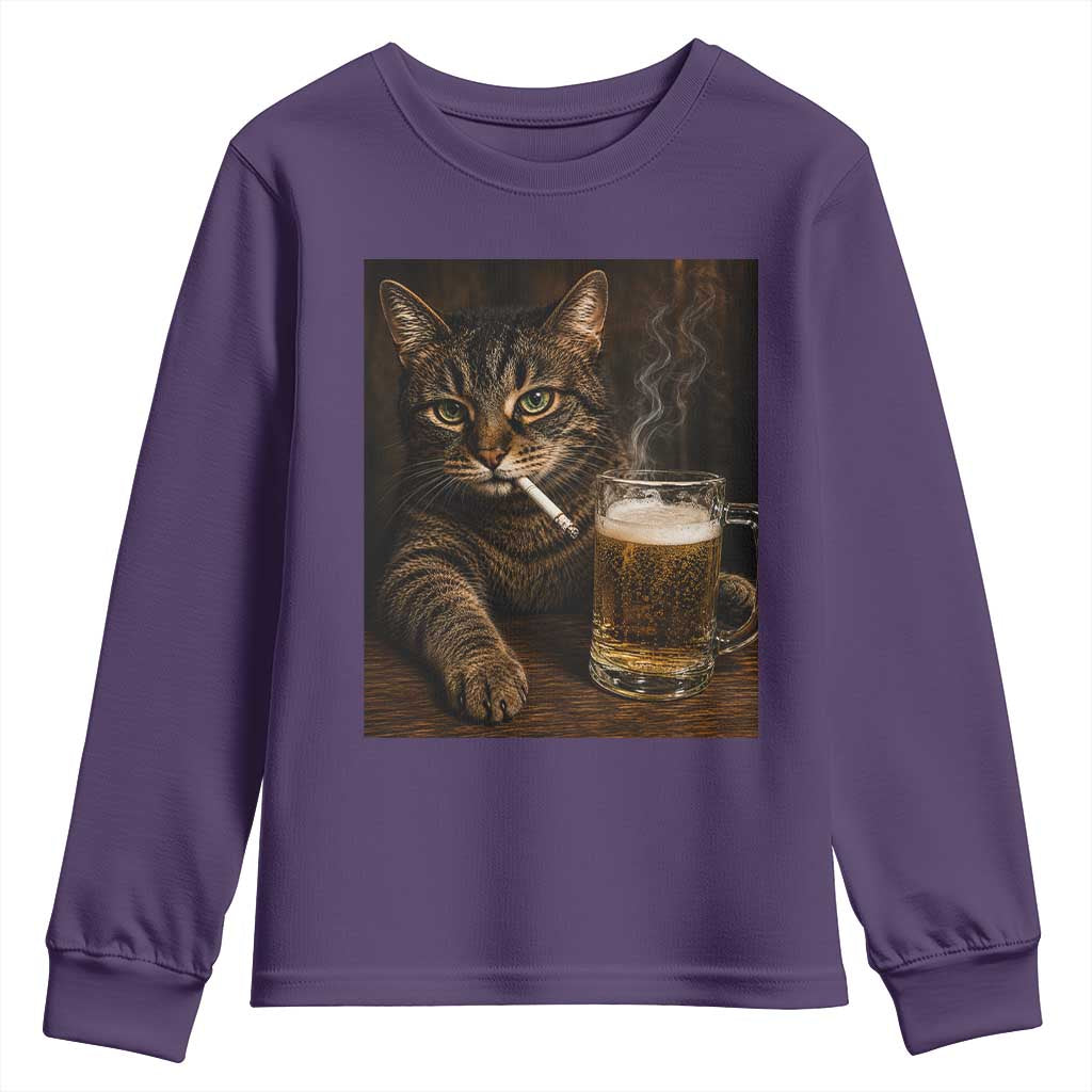Funny Smoking Cat Youth Sweatshirt Cigarette Kitty Beer Lover TS12 Purple Print Your Wear
