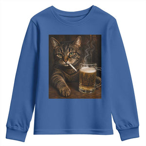 Funny Smoking Cat Youth Sweatshirt Cigarette Kitty Beer Lover TS12 Royal Blue Print Your Wear