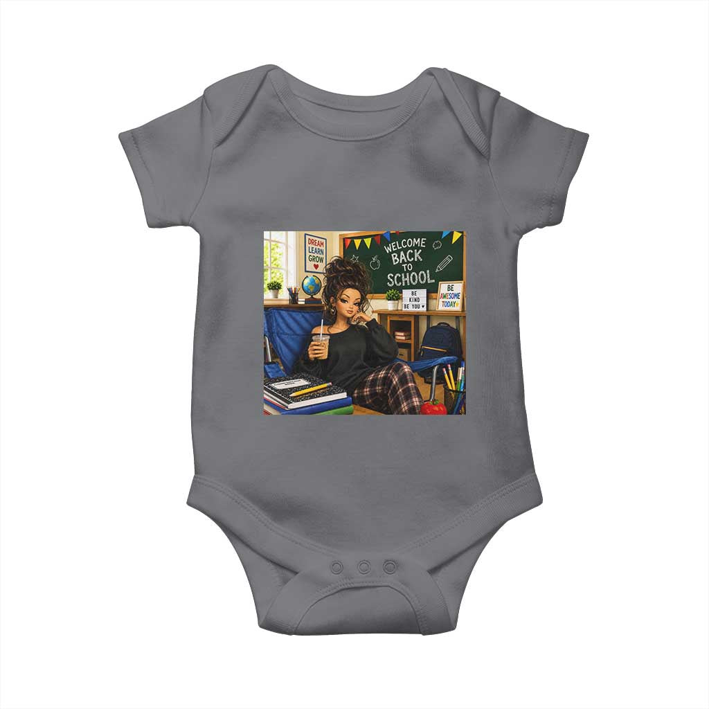 Funny Back To School Doll Face Meme Baby Onesie Coffee Teacher Gift TS12 Charcoal Print Your Wear