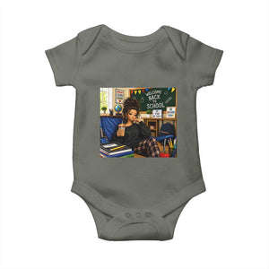 Funny Back To School Doll Face Meme Baby Onesie Coffee Teacher Gift TS12 Military Green Print Your Wear