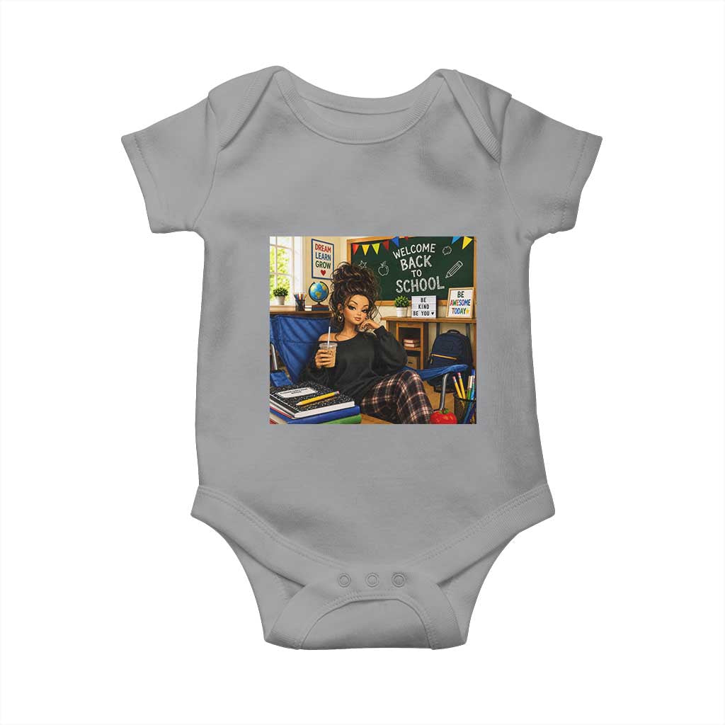 Funny Back To School Doll Face Meme Baby Onesie Coffee Teacher Gift TS12 Sport Gray Print Your Wear