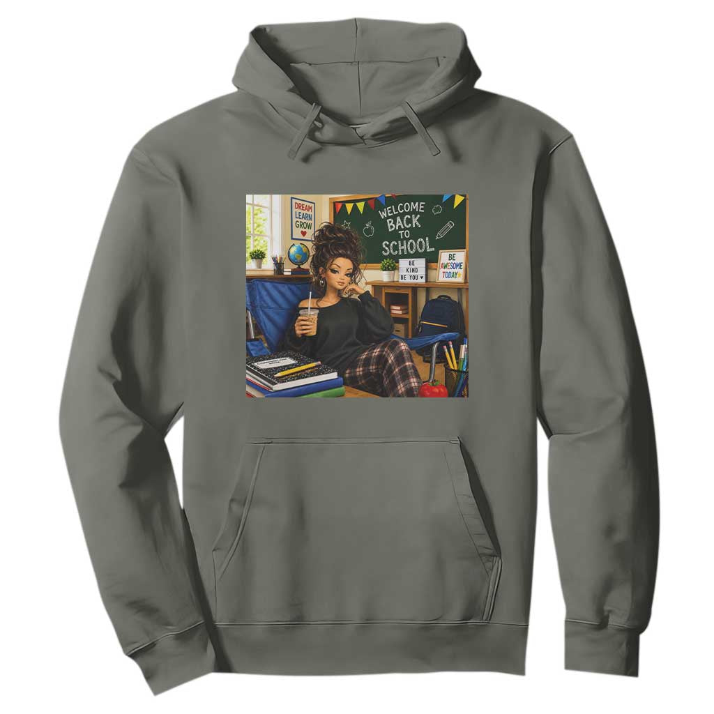 Funny Back To School Doll Face Meme Hoodie Coffee Teacher Gift TS12 Military Green Print Your Wear
