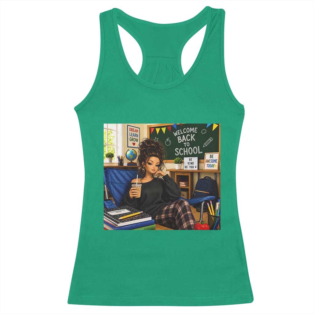 Funny Back To School Doll Face Meme Racerback Tank Top Coffee Teacher Gift TS12 Irish Green Print Your Wear
