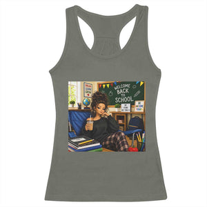 Funny Back To School Doll Face Meme Racerback Tank Top Coffee Teacher Gift TS12 Military Green Print Your Wear