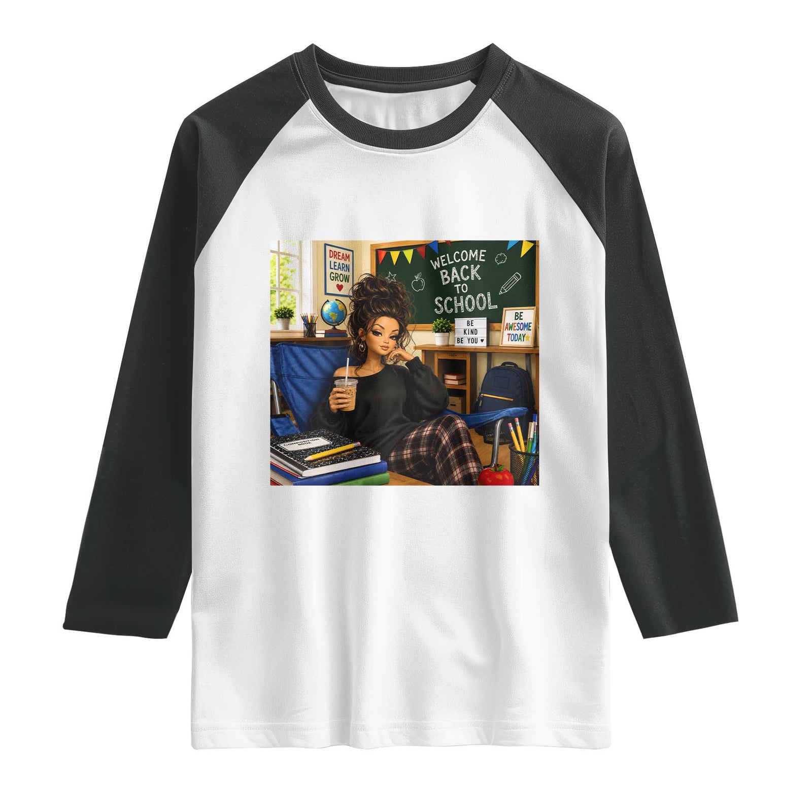 Funny Back To School Doll Face Meme Raglan Shirt Coffee Teacher Gift TS12 White Black Print Your Wear