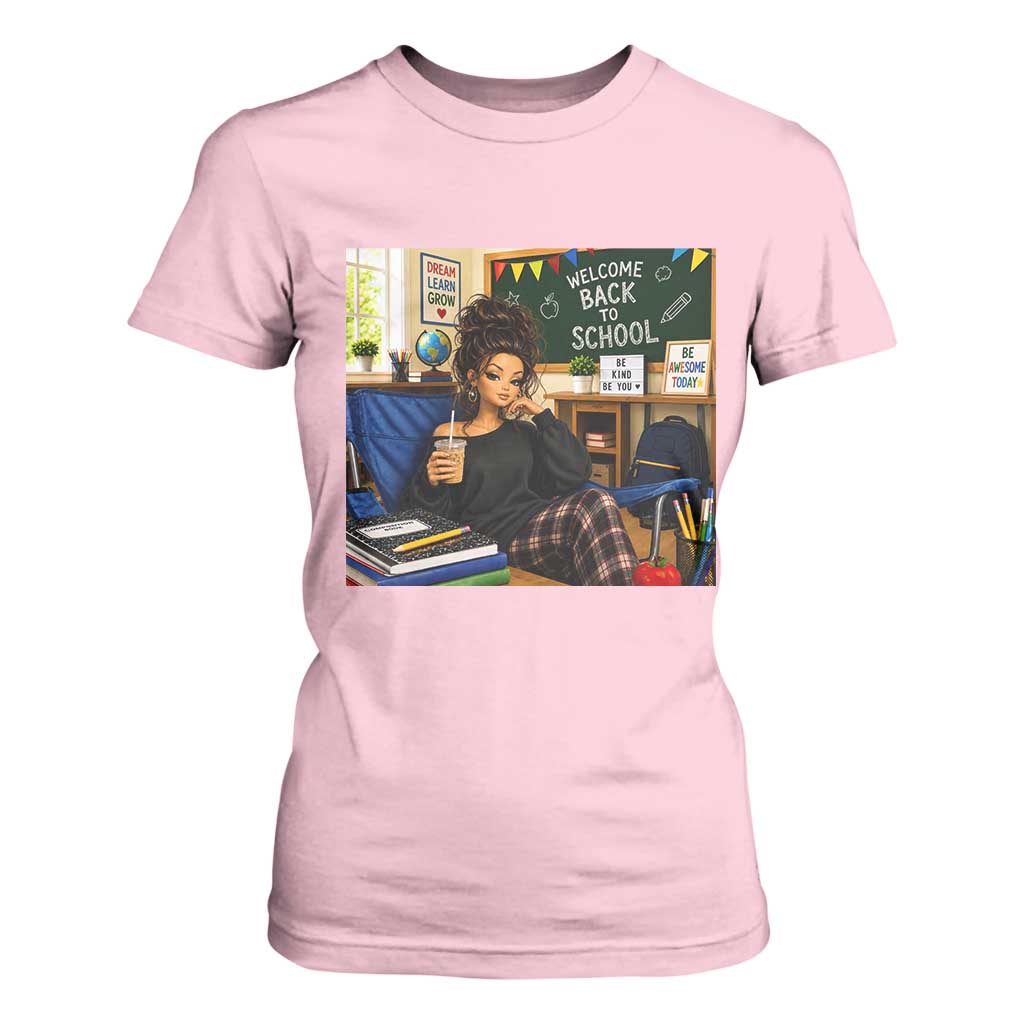 Funny Back To School Doll Face Meme T Shirt For Women Coffee Teacher Gift TS12 Light Pink Print Your Wear