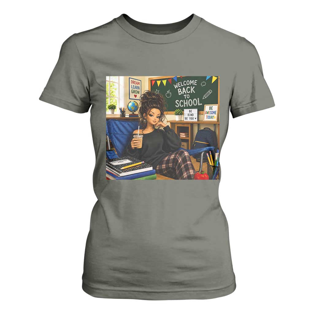 Funny Back To School Doll Face Meme T Shirt For Women Coffee Teacher Gift TS12 Military Green Print Your Wear