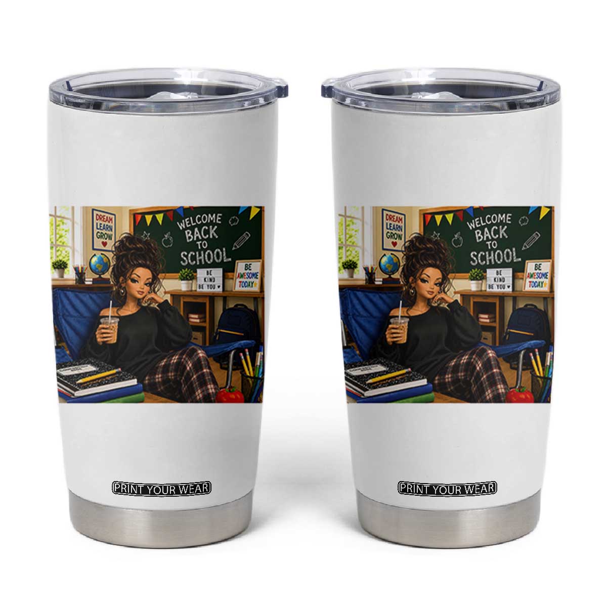 Funny Back To School Doll Face Meme Tumbler Cup Coffee Teacher Gift TS12 White Print Your Wear