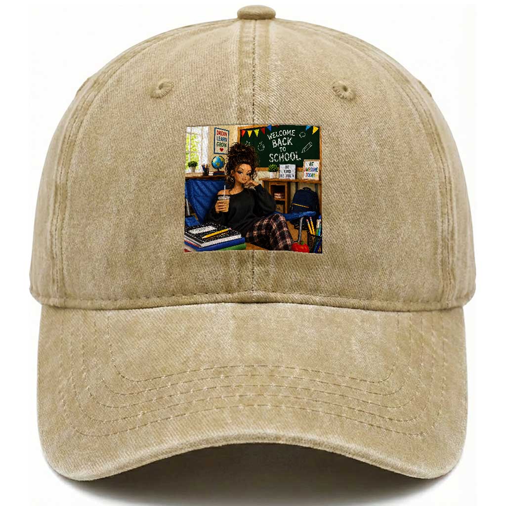 Funny Back To School Doll Face Meme Washed Cotton Baseball Cap Coffee Teacher Gift TS12 Print Your Wear