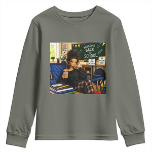 Funny Back To School Doll Face Meme Youth Sweatshirt Coffee Teacher Gift TS12 Military Green Print Your Wear