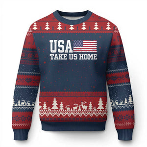 Patriotic USA Soccer Fan Ugly Christmas Sweater Take Us Home Game Day TS12 Navy Red Print Your Wear