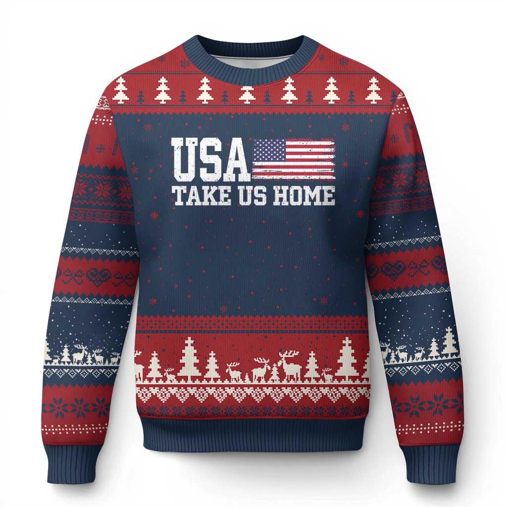 Patriotic USA Soccer Fan Ugly Christmas Sweater Take Us Home Game Day TS12 Navy Red Print Your Wear
