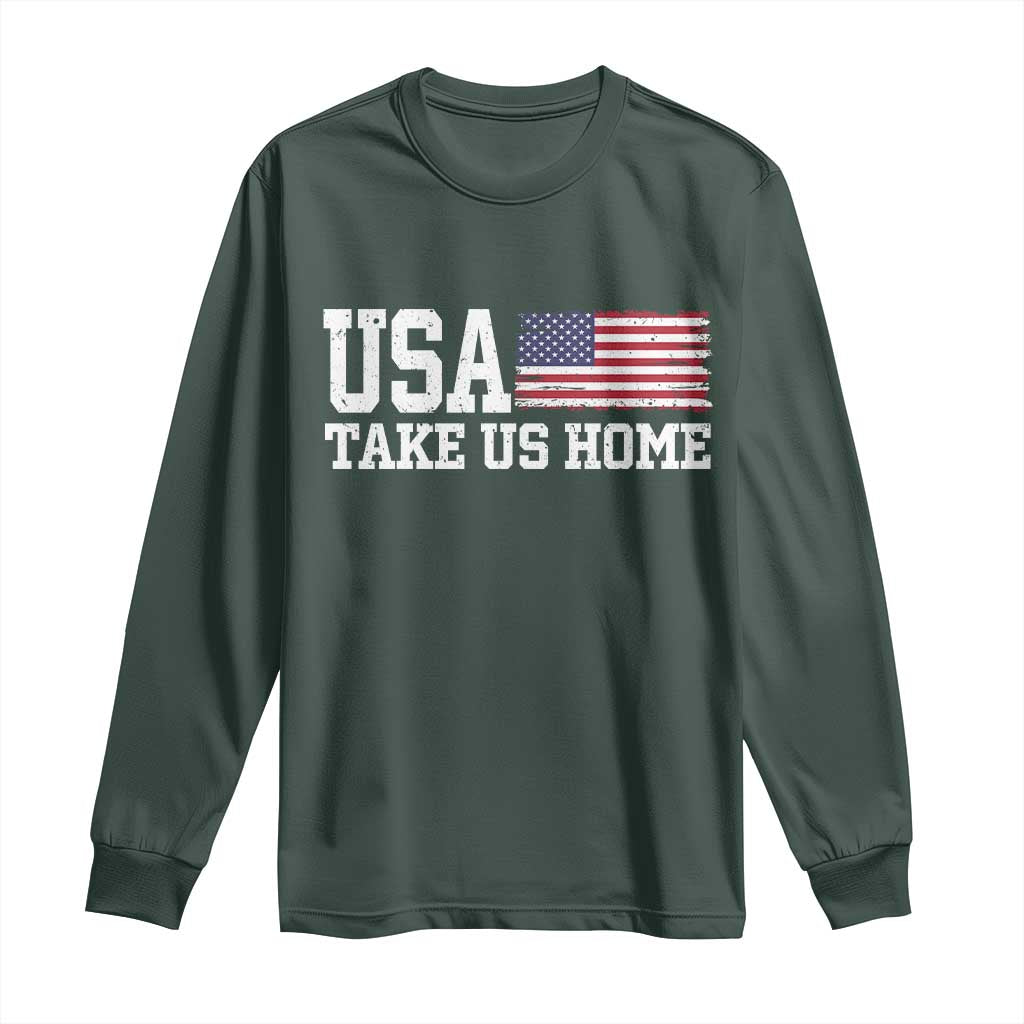 Patriotic USA Soccer Fan Long Sleeve Shirt Take Us Home Game Day TS12 Dark Forest Green Print Your Wear