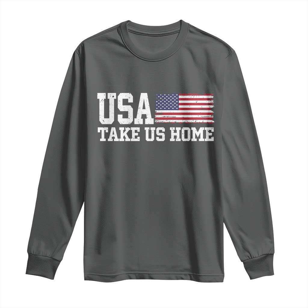 Patriotic USA Soccer Fan Long Sleeve Shirt Take Us Home Game Day TS12 Dark Heather Print Your Wear