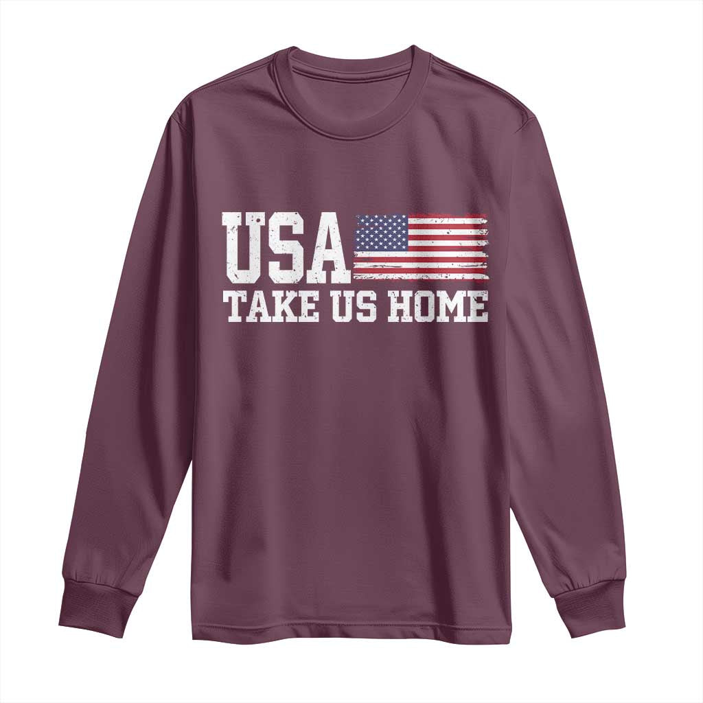 Patriotic USA Soccer Fan Long Sleeve Shirt Take Us Home Game Day TS12 Maroon Print Your Wear