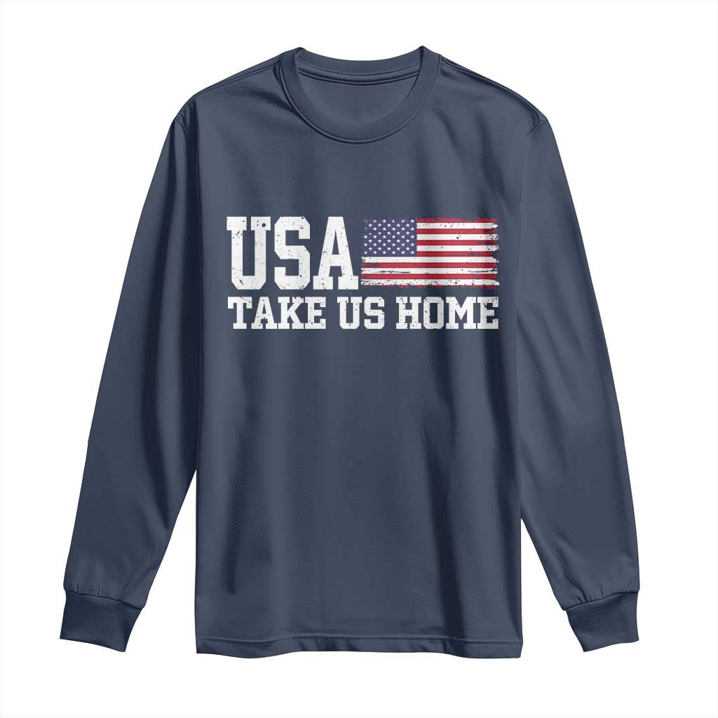 Patriotic USA Soccer Fan Long Sleeve Shirt Take Us Home Game Day TS12 Navy Print Your Wear