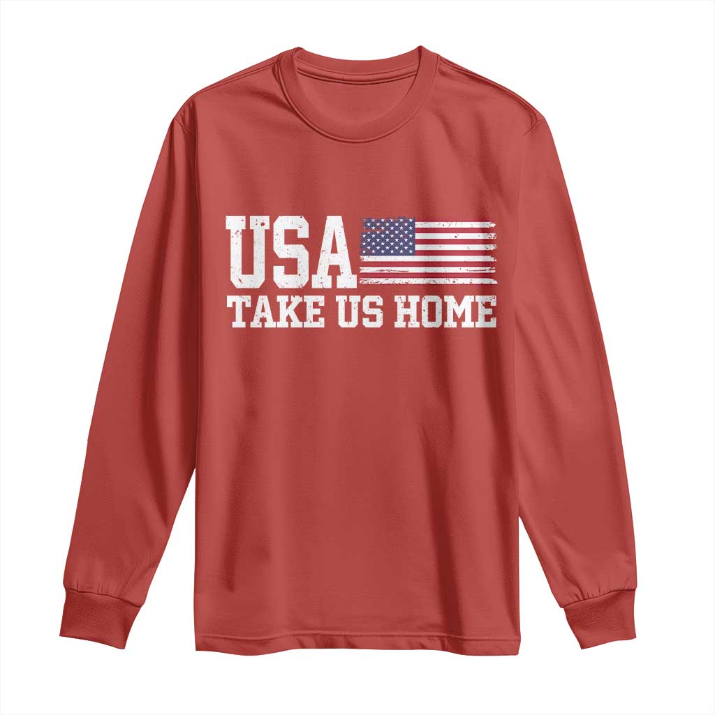 Patriotic USA Soccer Fan Long Sleeve Shirt Take Us Home Game Day TS12 Red Print Your Wear