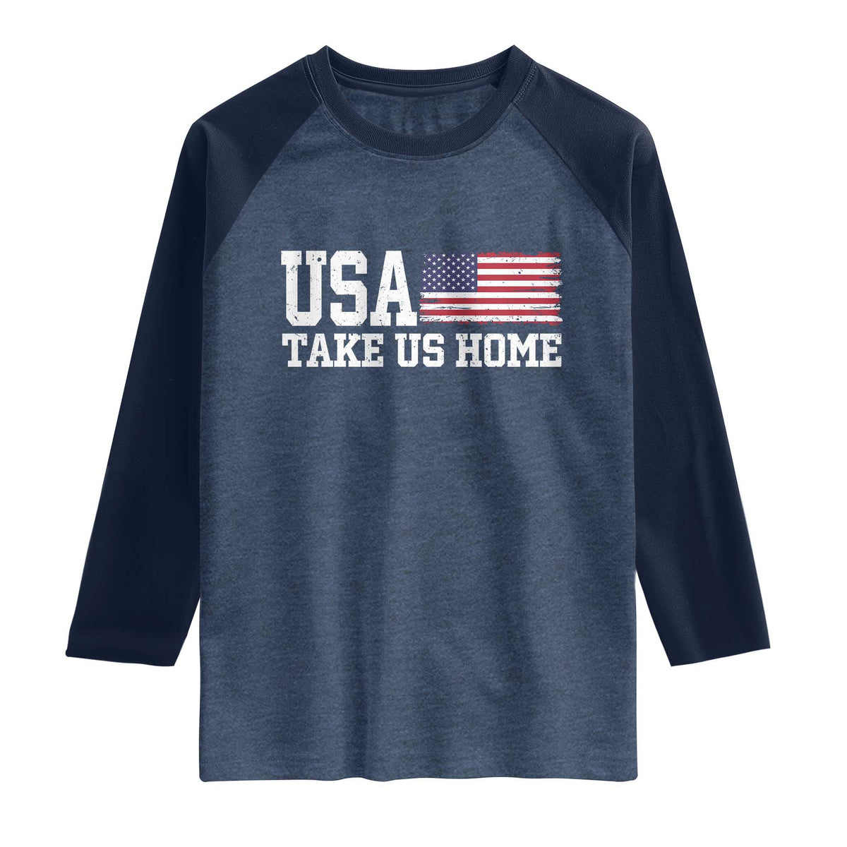 Patriotic USA Soccer Fan Raglan Shirt Take Us Home Game Day TS12 Heather Denim Navy Print Your Wear