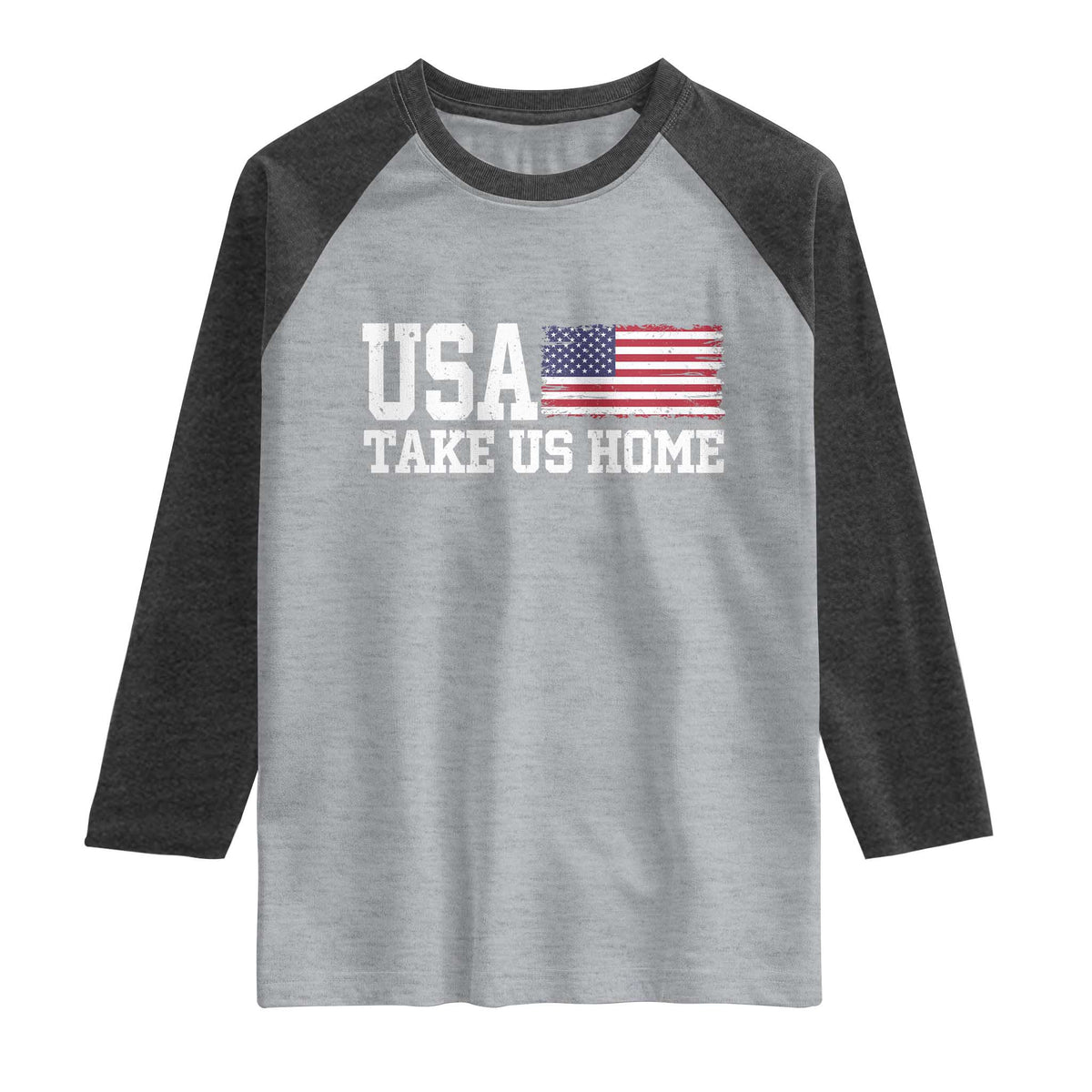 Patriotic USA Soccer Fan Raglan Shirt Take Us Home Game Day TS12 Heather Gray Heather Charcoal Print Your Wear