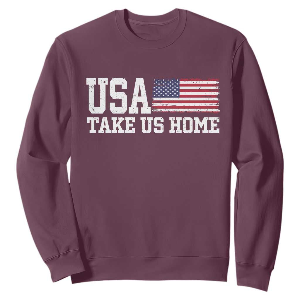 Patriotic USA Soccer Fan Sweatshirt Take Us Home Game Day TS12 Maroon Print Your Wear