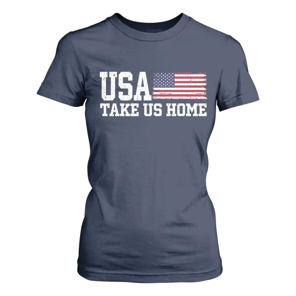 Patriotic USA Soccer Fan T Shirt For Women Take Us Home Game Day TS12 Navy Print Your Wear