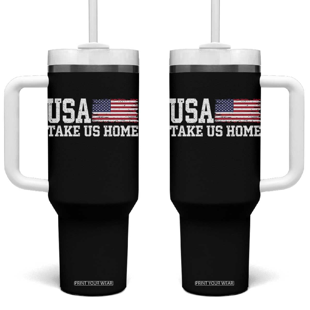 Patriotic USA Soccer Fan Tumbler With Handle Take Us Home Game Day TS12 One Size: 40 oz Black Print Your Wear