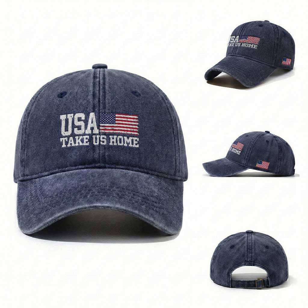 Patriotic USA Soccer Fan Washed Cotton Baseball Cap Take Us Home Game Day TS12 Washed Cap Universal Fit Navy Print Your Wear