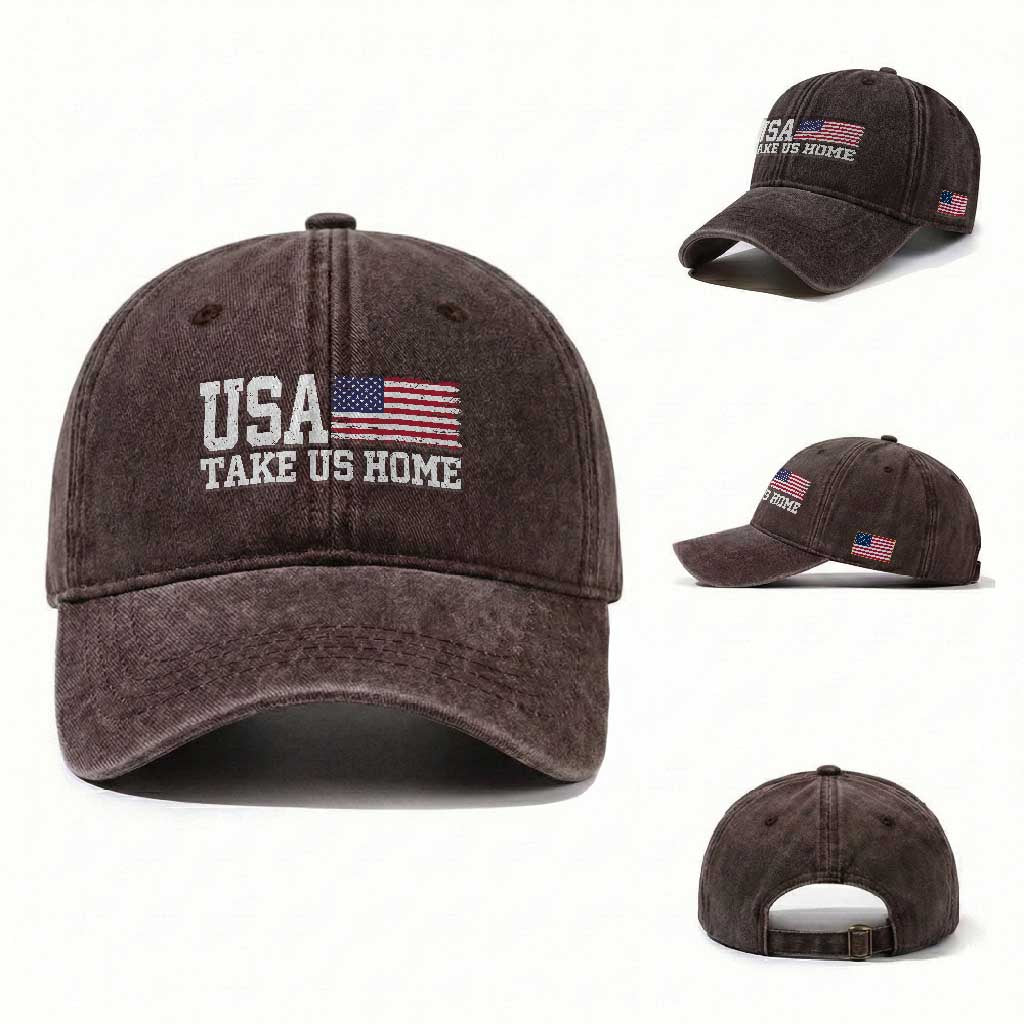 Patriotic USA Soccer Fan Washed Cotton Baseball Cap Take Us Home Game Day TS12 Washed Cap Universal Fit Dark Brown Print Your Wear