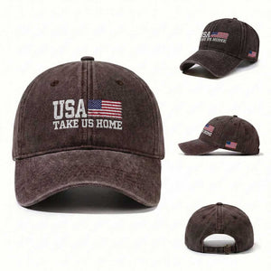 Patriotic USA Soccer Fan Washed Cotton Baseball Cap Take Us Home Game Day TS12 Washed Cap Universal Fit Dark Brown Print Your Wear