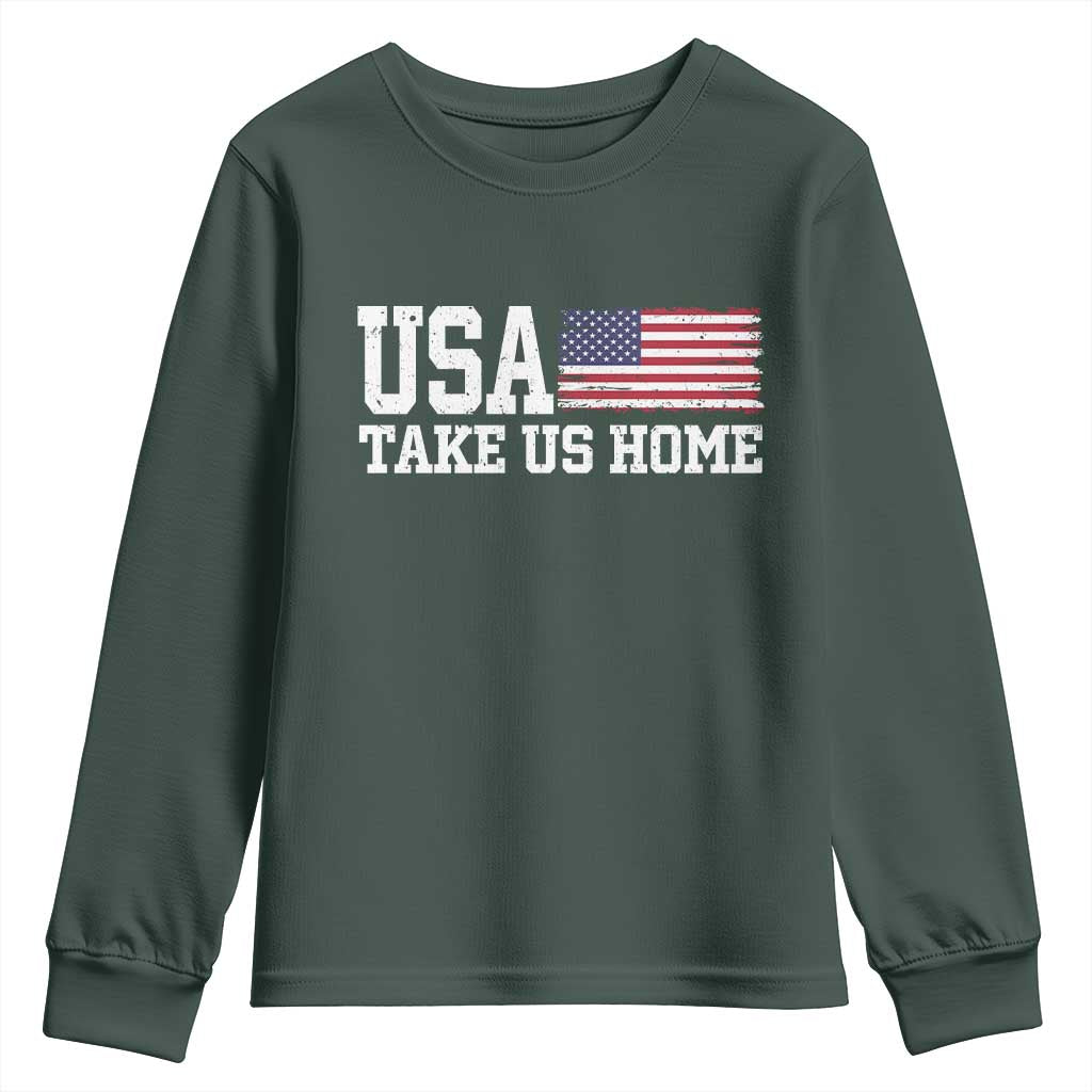 Patriotic USA Soccer Fan Youth Sweatshirt Take Us Home Game Day TS12 Dark Forest Green Print Your Wear