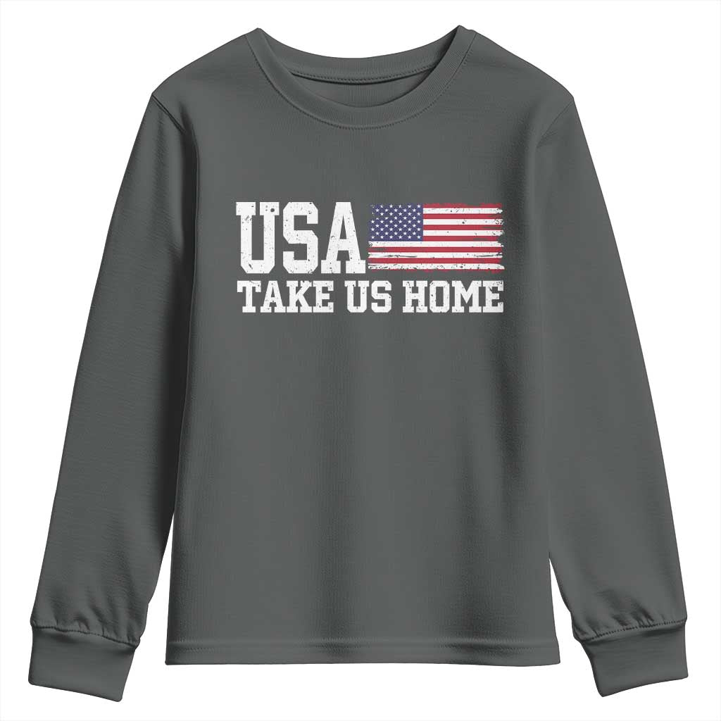 Patriotic USA Soccer Fan Youth Sweatshirt Take Us Home Game Day TS12 Dark Heather Print Your Wear