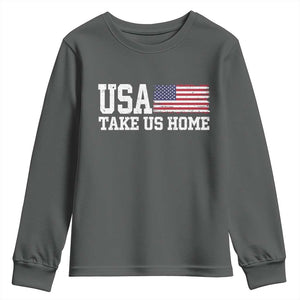 Patriotic USA Soccer Fan Youth Sweatshirt Take Us Home Game Day TS12 Dark Heather Print Your Wear