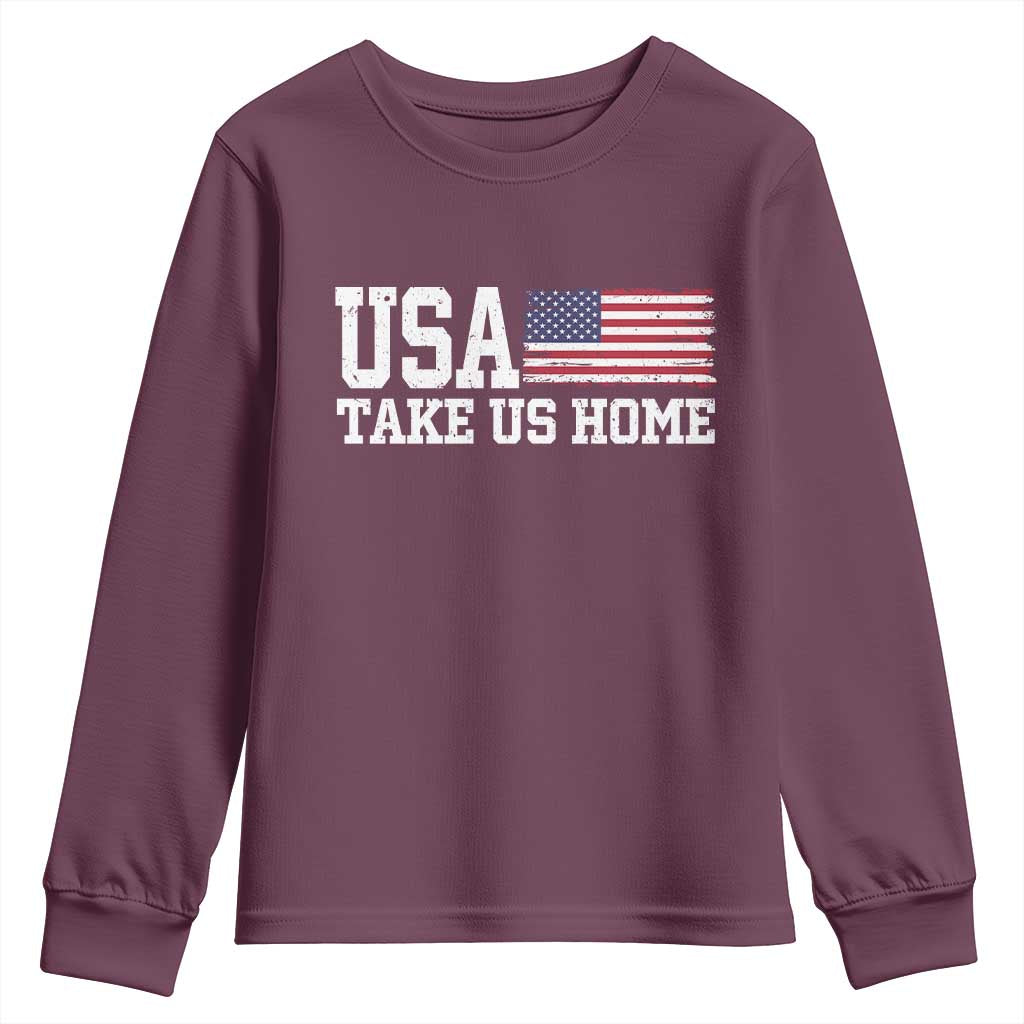 Patriotic USA Soccer Fan Youth Sweatshirt Take Us Home Game Day TS12 Maroon Print Your Wear