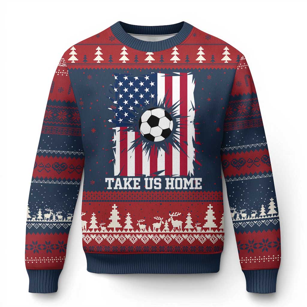 USA Soccer Game Day Ugly Christmas Sweater Take Us Home TS12 Navy Red Print Your Wear